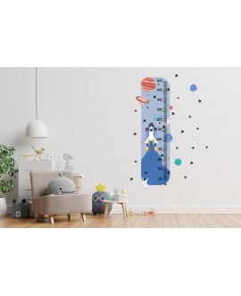 Naklejka na ścianę dla dzieci studiograf miarka wzrostu kosmos rakieta planety studiograf