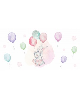 Naklejka na ścianę dla dzieci królik kolorowe balony studiograf