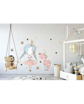 Naklejka na ścianę dla dzieci urocze pastelowe naklejki księżniczka dziewczynka jednorożec gwiazdki studiograf