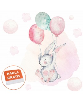 Naklejka na ścianę dla dzieci królik z kolorowymi balonami studiograf