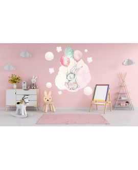 Naklejka na ścianę dla dzieci królik z kolorowymi balonami studiograf