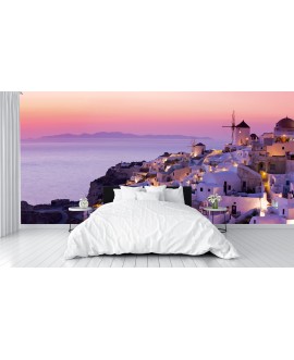 Fototapeta 3D na ścianę  na wymiar  flizelinowa santorini gracja wyspa zachód słońca tapeta do sypialni salonu studiograf