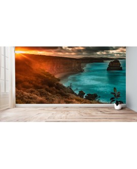 Fototapeta 3D na ścianę  na wymiar  flizelinowa ocean klify zachód słońca tapeta do salonu sypialni studiograf