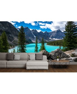 Fototapeta 3D na ścianę  na wymiar  flizelinowa jezioro w górach błękitne góry tapeta do salonu sypialni studiograf