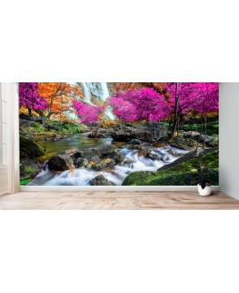 Fototapeta 3D na ścianę  na wymiar  flizelinowa różowe drzewa wodospad rzeka tapeta do salonu sypialni studiograf