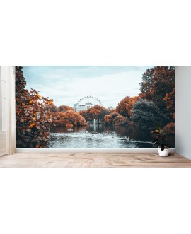 Fototapeta 3D na ścianę  na wymiar  flizelinowa Londyn jezioro park łabędzie jesienne drzewa studiograf