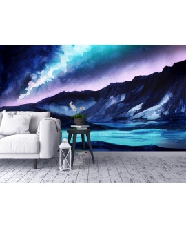 Fototapeta 3D na ścianę  na wymiar  flizelinowa  zorza polarna ocean lodowce góry tapeta do salonu sypialni studiograf
