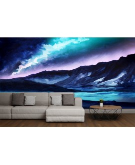 Fototapeta 3D na ścianę  na wymiar  flizelinowa  zorza polarna ocean lodowce góry tapeta do salonu sypialni studiograf