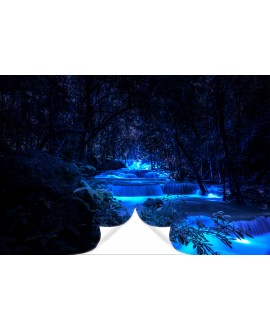 Fototapeta 3D na ścianę  na wymiar  flizelinowa błękitny wodospad las noc tapeta do salonu sypialni studiograf