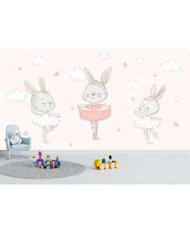 Fototapeta na wymiar  flizelinowa dla dzieci dziecięca króliczki baletnice serduszka chmurki studiograf