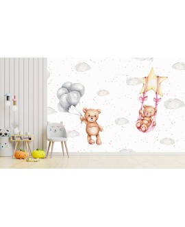 Fototapeta 3D na ścianę na wymiar  flizelinowa dla dzieci dziecięca misie gwiazdki chmurki studiograf
