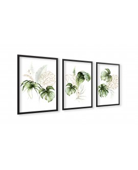 Zestaw 3 plakatów obrazków grafik rośliny liście monstera line art boho nowoczesny plakat studiograf