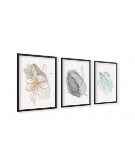 Zestaw 3 plakatów obrazków grafik plakaty postery poster minimalistyczny kwiaty liście akwarela studiograf