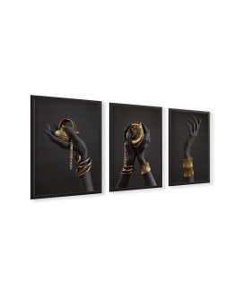 Zestaw 3 plakatów obrazków grafik postery black hands dłonie kobiety złoto etniczne studiograf