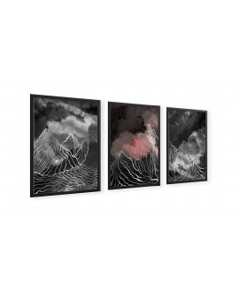 Zestaw 3 plakatów obrazków grafik abstrakcja góry dym line art studiograf
