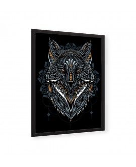 Plakat grafika dekoracyjna na ścianę boho wilk na czarnym tle line art wektor grafika studiograf
