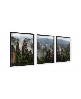 Zestaw 3 plakatów obrazków grafik skały we mgle góry  drzewa las studiograf