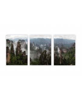 Zestaw 3 plakatów obrazków grafik skały we mgle góry  drzewa las studiograf