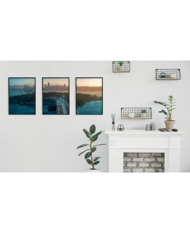 Zestaw 3 plakatów obrazków grafik plakaty ocean most miasto architektura zachód słońca studiograf