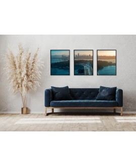 Zestaw 3 plakatów obrazków grafik plakaty ocean most miasto architektura zachód słońca studiograf