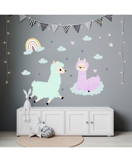 Naklejka na ścianę dla dzieci urocze pastelowe naklejki alpaki zwierzątka tęcza studiograf