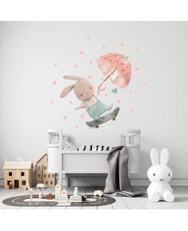 Naklejka na ścianę dla dzieci urocze pastelowe naklejki króliczek deskorolka parasol studiograf