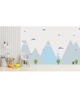 Naklejka na ścianę dla dzieci urocze pastelowe naklejki góry XL gwiazdki chmurki studiograf