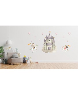 Naklejka na ścianę dla dzieci zamek księżniczka rycerz balony studiograf