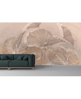 Fototapeta 3D na ścianę  na wymiar flizelinowa kwiaty beżowe duże liście tropikalne studiograf