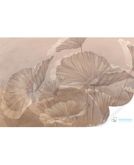 Fototapeta 3D na ścianę  na wymiar flizelinowa kwiaty beżowe duże liście tropikalne studiograf