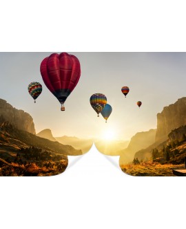 Fototapeta 3D na ścianę  na wymiar flizelinowa krajobraz góry łąka pustynia balony zachód słońca studiograf
