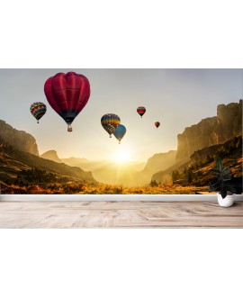 Fototapeta 3D na ścianę  na wymiar flizelinowa krajobraz góry łąka pustynia balony zachód słońca studiograf