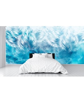 Fototapeta 3D na ścianę  na wymiar flizelinowa niebieskie pióra liście palmy struktura studiograf