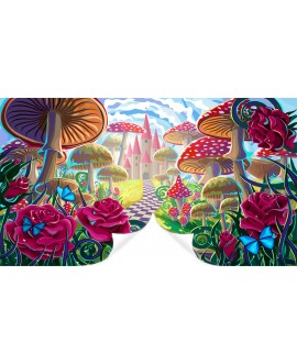Fototapeta 3D na wymiar  flizelinowa dla dzieci dziecięca zaczarowany zamek las grzyby róże kwiaty studiograf