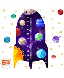Naklejka na ścianę dla dzieci urocze pastelowe naklejki miarka wzrostu kosmos planety studiograf