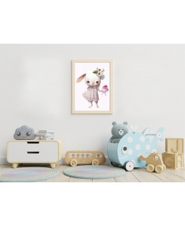 Plakat grafika obrazek dla dzieci króliczek z babeczką kwiaty studiograf