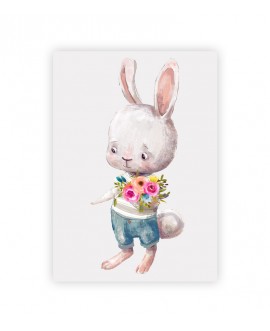 Plakat grafika obrazek dla dzieci króliczek z kwiatami kwiatki studiograf