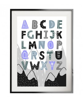 Plakat grafika obrazek dla dzieci plakat w skandynawskim stylu kolorowy alfabet góry studiograf