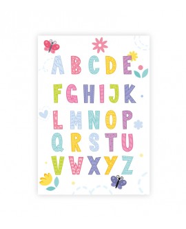 Plakat grafika obrazek dla dzieci kolorowy alfabet kwiatki motylki studiograf