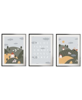 Zestaw 3 obrazków plakatów dla dzieci farma traktor domki zwierzątka alfabet studiograf
