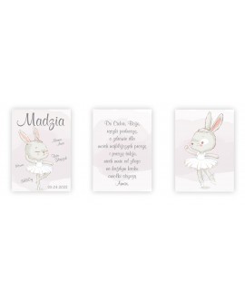 Metryczka zestaw 3 plakatów personalizowanych dla dzieci słodkie pastelowe króliczki plakat z imieniem studiograf