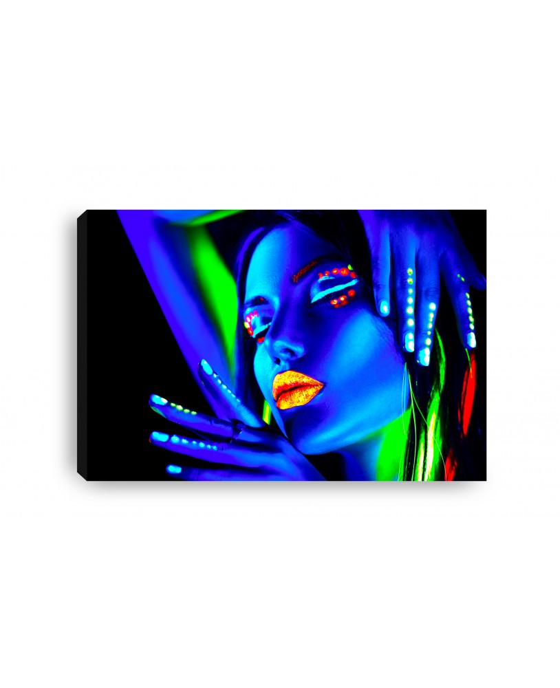 Obraz na płótnie canvas duży nowoczesny kobieta twarz neonowe kolory neon twarz makijaż studiograf