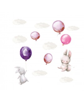 Naklejka na ścianę dla dzieci króliki balony chmurki studiograf