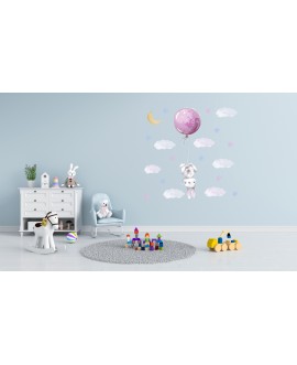 Naklejka na ścianę dla dzieci króliki balony chmurki gwiazdki studiograf