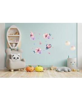Naklejka na ścianę dla dzieci różowe kwiatki motyle studiograf