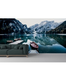 Fototapeta 3D na ścianę  na wymiar flizelinowa łódź błękitne jezioro góry pomost studiograf