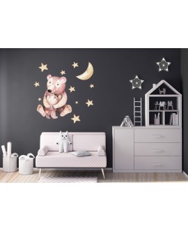 Naklejka na ścianę dla dzieci niedźwiedź  gwiazdki księżyc studiograf