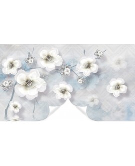 Fototapeta 3D na ścianę  na wymiar flizelinowa duże białe kwiaty na błękitnym tle studiograf