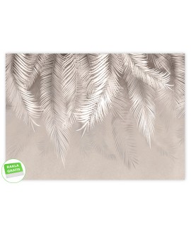 Fototapeta 3D na ścianę  na wymiar flizelinowa duże liście palmy pióra beżowe studiograf
