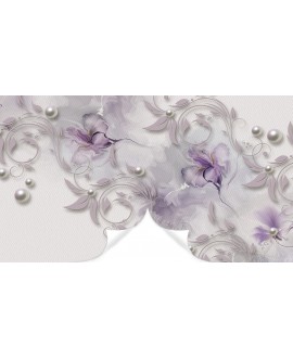 Fototapeta 3D na ścianę  na wymiar flizelinowa fioletowe kwiaty na białym tle z perełkami studiograf